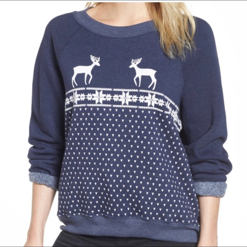 Wildfox Snow Deer Sweatshirt Sweater NEW